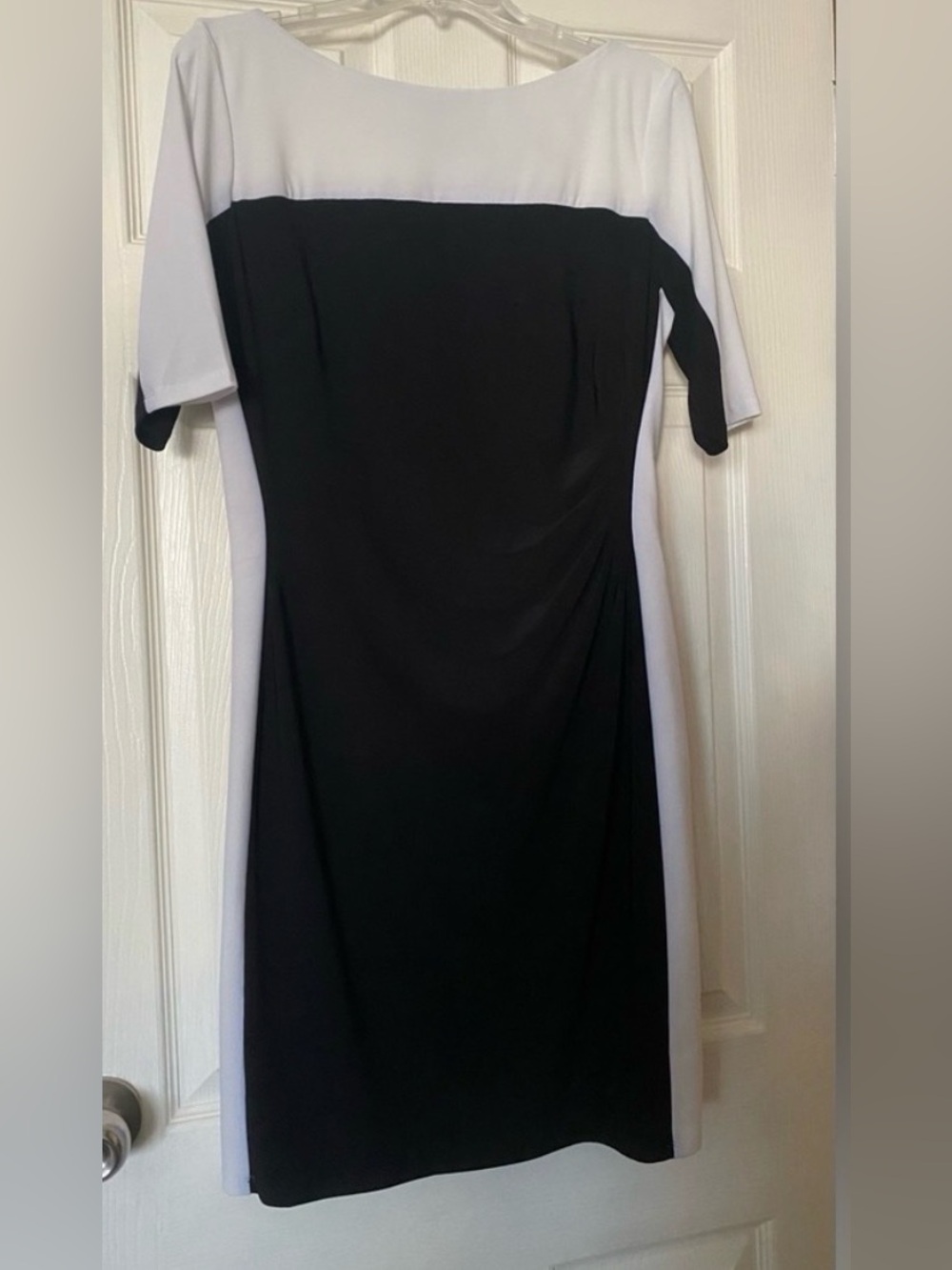 Chaps Black and White Colorblock Midi Dress